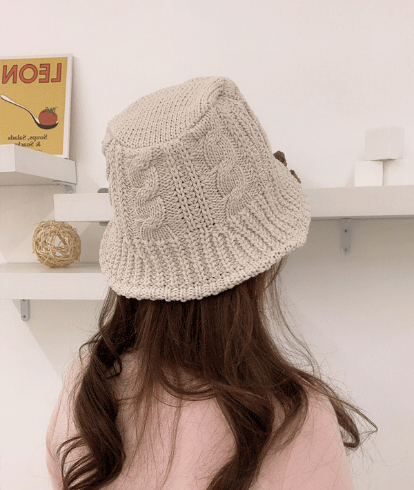 코튼 니트 버킷햇 꽈배기 여성 벙거지 모자 3color